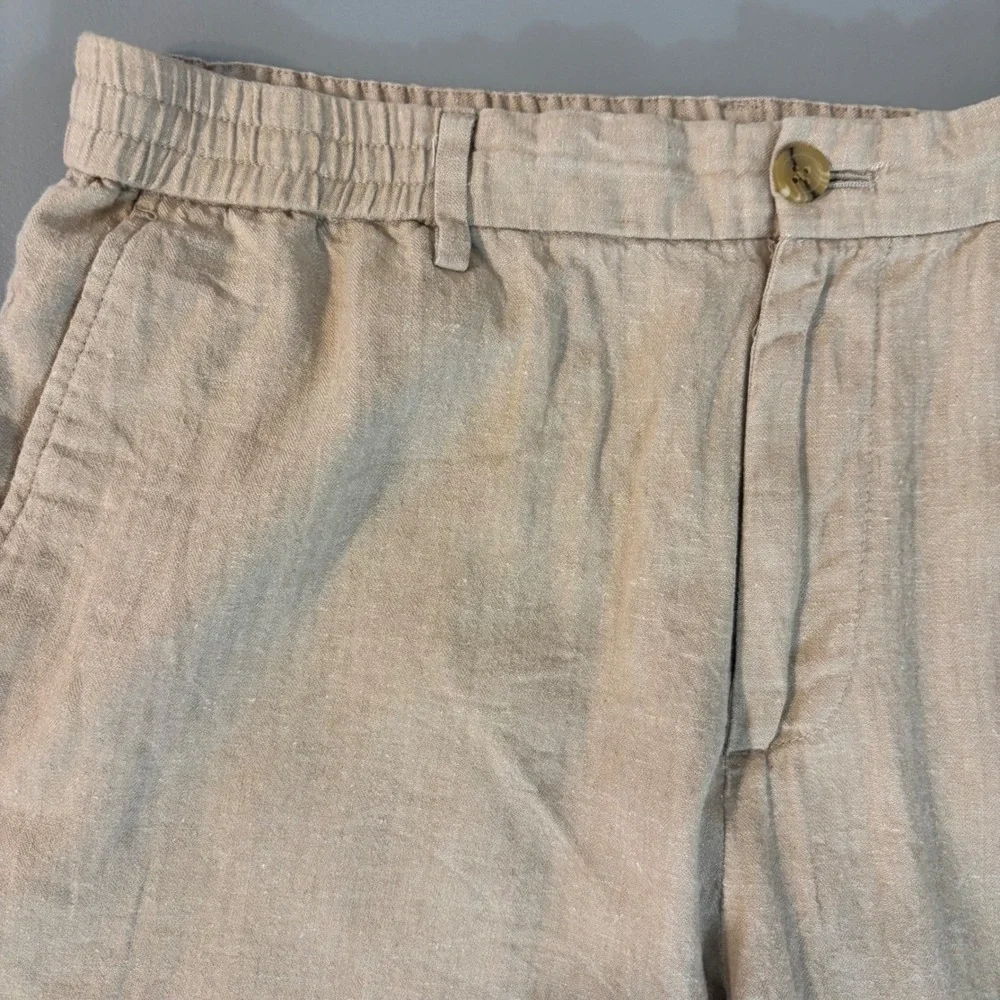 Banana Republic Mens 36x30 Slim Fit Linen Cotton Blend Elastic Waist Pants Tan